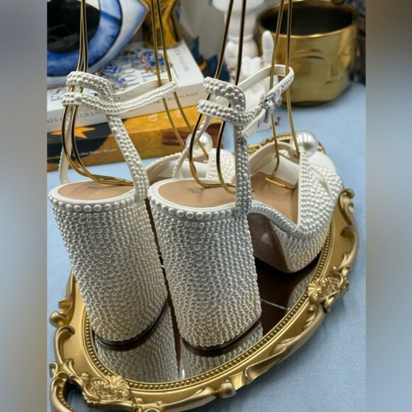 🆕 GIANNI BINI 🧿 NWOB KemaraTwo Embellished Pearl Studded Platform Sandal Sz 7 - Picture 9 of 16